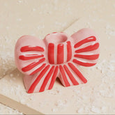 Pink & Red Stripe Now Ceramic Candle Holder